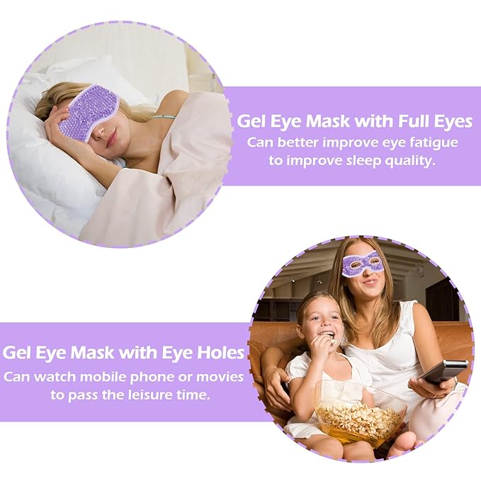 Permotary 2PCS Gel Eye Mask Reusable Hot Cold Compress Pack Eye Therapy,Therapeutic Gel Eye Spa Pad for Puffiness/Dark Circles/Eye Bags/Dry Eyes/Headaches/Migraines/Stress Relief-Pink&Purple-Velvo Beauty