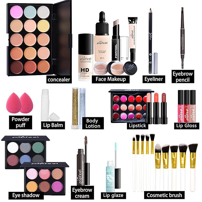 Multi-purpose Makeup Kit All-in-One Makeup Gift Set Colours Mix Eyeshadow Concealer Lip Gloss Pressed Powder and Powder Blusher Cosmetic Makeup Palette Set Kit #094-Velvo Beauty