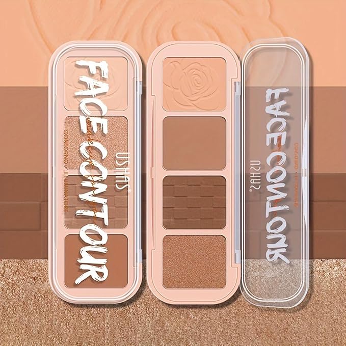 4 Colors Contour Palette, Face Contouring Highlighters Bronzer Powder Makeup Kit, Natural Contouring Makeup Kit for Beginner, All in one Makeup Contour Palettes (02, 1.02)-Velvo Beauty