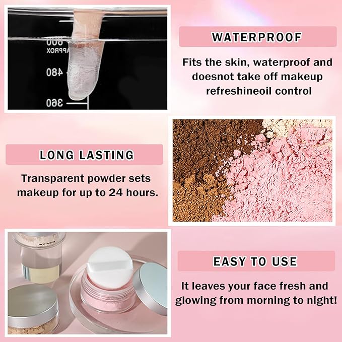 Pink Setting Powder Loose Powder Shimmer Finishing Powder Ultimate Blurring Setting Powder Long Lasting Oil Control Loose Face Powder for All Skin Tones-02 Pink-Velvo Beauty