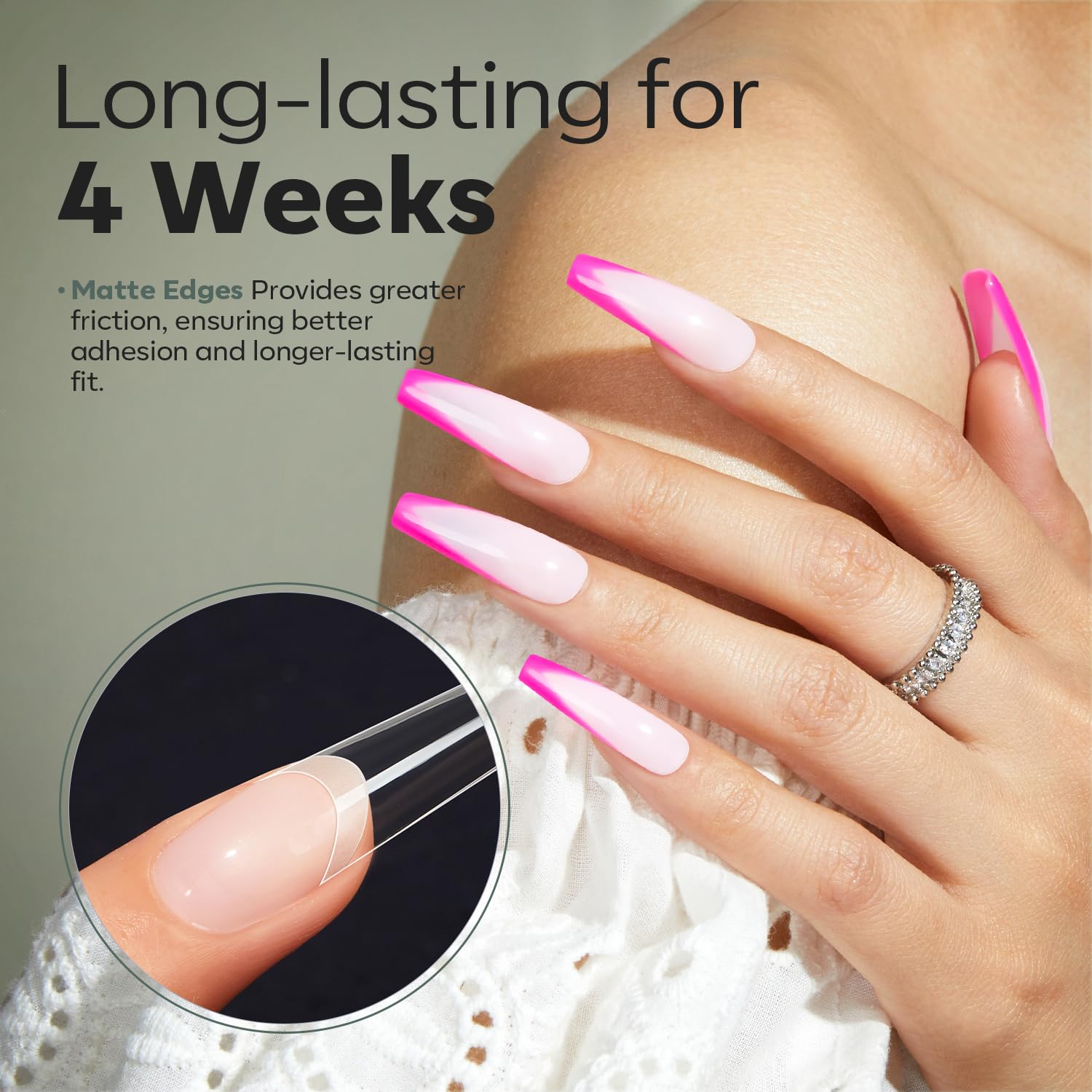 modelones Long Coffin French Nail Tips, 504 PCS No C Curve Pre-shaped Clear Acrylic Fake Nails Tips Gel Half Cover 12 Sizes with Box-Velvo Beauty