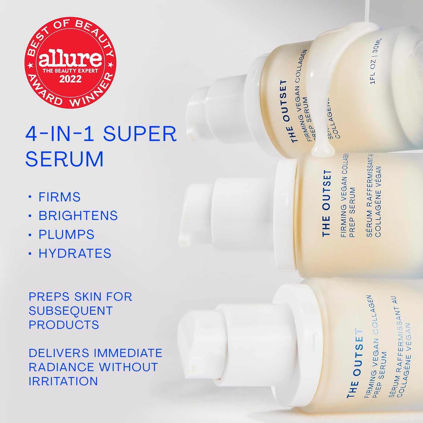 The Outset Firming Vegan Collagen Prep Serum - Gentle, Fragrance Free Multi-Benefit Serum - Hydrating, Brightening, Plumping and Anti-Aging - Clean, Vegan, Gluten Free - All Skin Types - 1 fl oz-Velvo Beauty