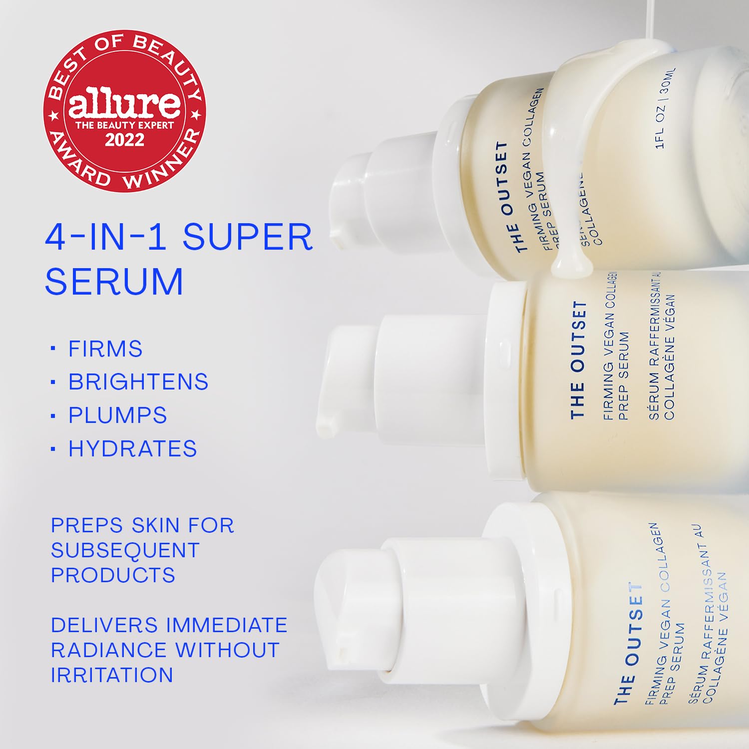 The Outset Firming Vegan Collagen Prep Serum - Gentle, Fragrance Free Multi-Benefit Serum - Hydrating, Brightening, Plumping and Anti-Aging - Clean, Vegan, Gluten Free - All Skin Types - 1 fl oz-Velvo Beauty