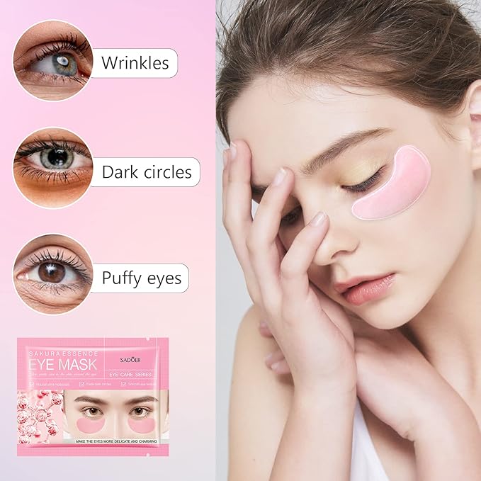 Under Eye Patches -30 Pairs Sakura Essence Eye Mask for Puffy Eyes,Reducing Dark Circles,Anti-Aging & Refreshing, Collagen Eye Mask for Moisturizing,Sakura Pink-Velvo Beauty