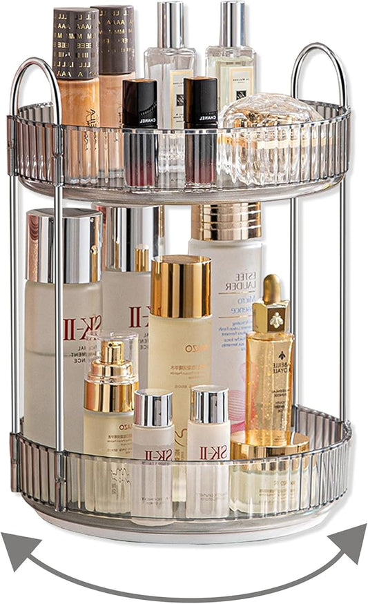 360 Rotating Makeup Organizer for Vanity,Bathroom Countertop Organizer,Spinning Perfume Organizer&Vanity Organizer(Grey-2 Tier)-Velvo Beauty
