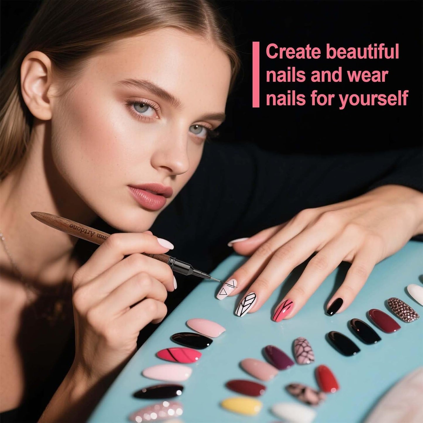 Artdone Wood Grain Nail Art Pens, Liner Brushes Set, 5PCS Brown Color Nail Tools For Long Lines, Thin Details, Fine Drawing, Liner Brush UV Gel Polish Painting Nail Design Sizes 5/12/13/20/25mm-Velvo Beauty