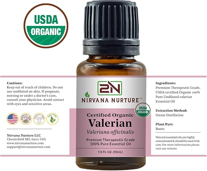 Valerian Essential Oil USDA Certified Organic 100% Pure Premium Therapeutic Grade, Undiluted - Aromatherapy Diffuser for Calm and Relaxation, Skin Care, Hair Care-Velvo Beauty
