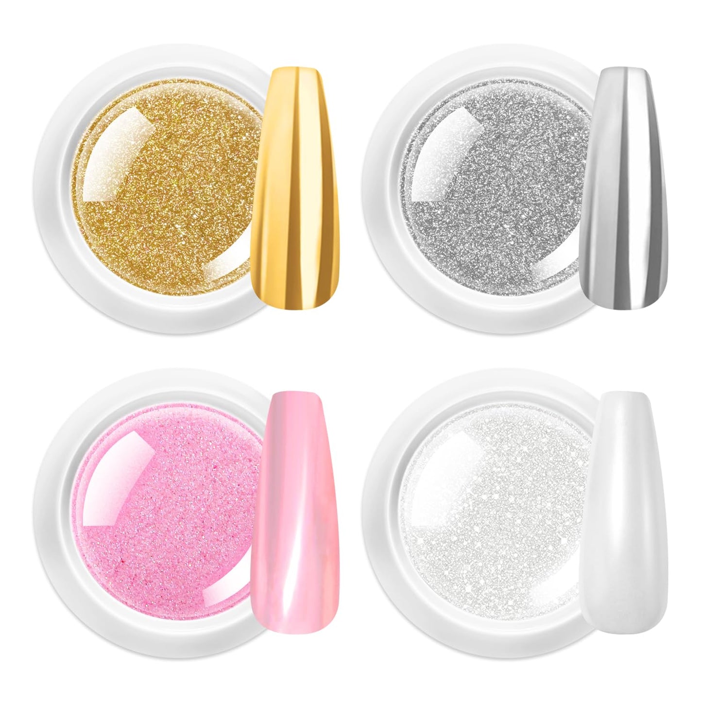 Gold Chrome Nail Powder 24K Mirror Effect BISHENGYF - Pink Gold Nail Chrome Powder Aurora Mermaid Mirror Effect Powder, White Pearl Iridescent Holographic Metallic Pigment Dust for Nail Art Decoration-Velvo Beauty