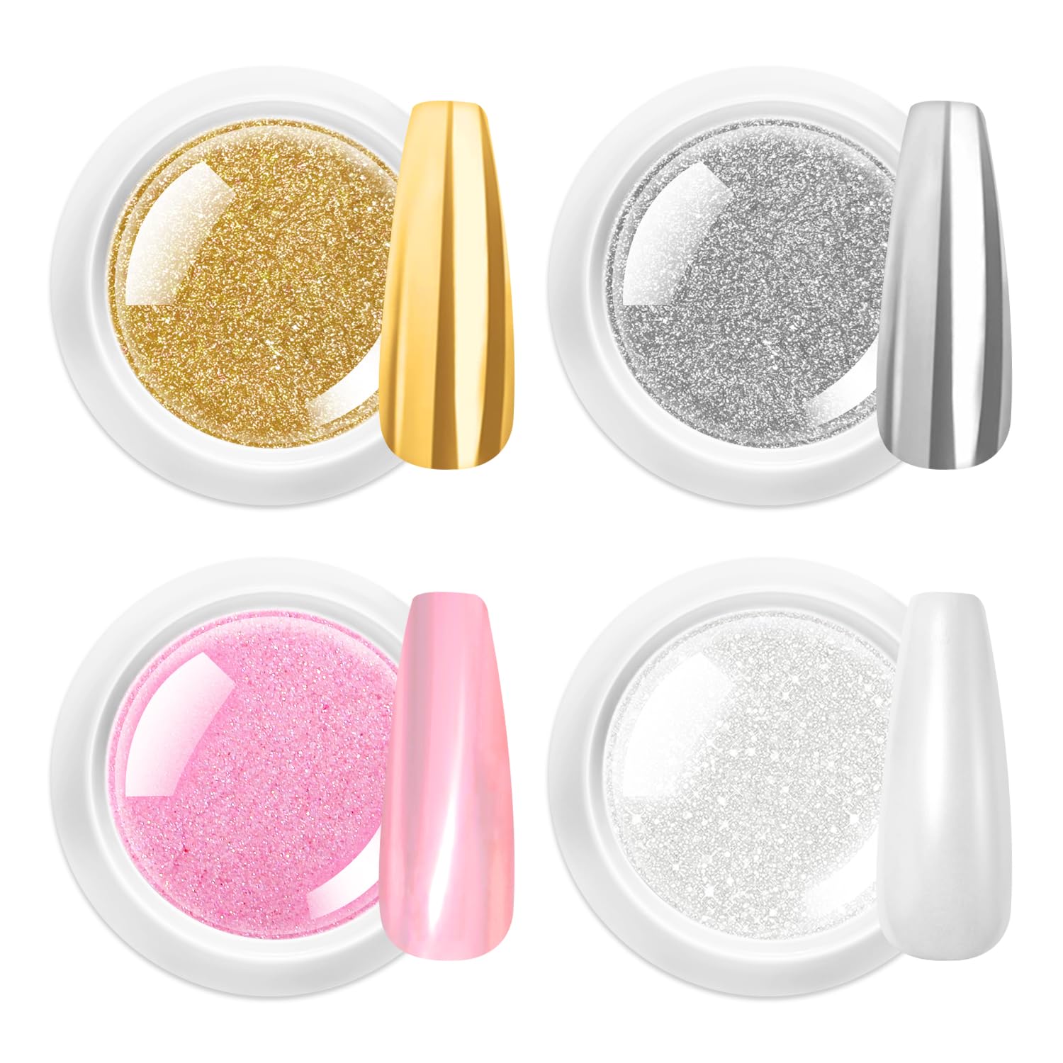 Gold Chrome Nail Powder 24K Mirror Effect BISHENGYF - Pink Gold Nail Chrome Powder Aurora Mermaid Mirror Effect Powder, White Pearl Iridescent Holographic Metallic Pigment Dust for Nail Art Decoration-Velvo Beauty