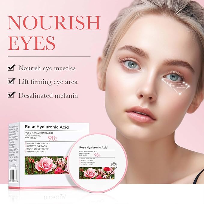 Rose Under Eye Mask,Rose Hyaluronic Acid Moisturizing Under Eye Patches,Collagen Under Eye Gel Patches for Dark Circles and Puffy Eyes Reduce Fine Lines Anti-Ageing-Velvo Beauty