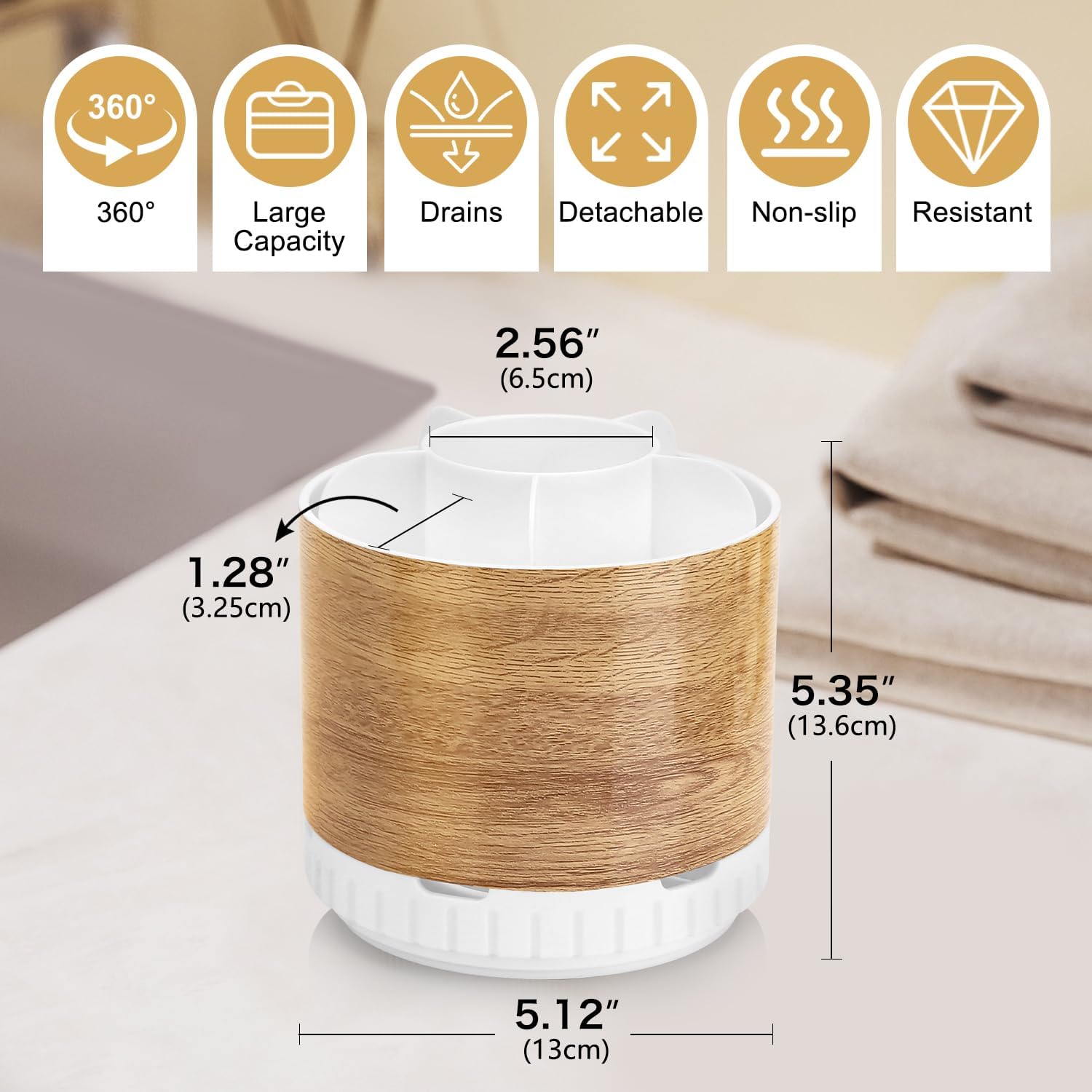 Wood Toothbrush Holders Organizers - Rotating Detachable 6 Slots Electric Toothbrush and Toothpaste Holde for Bathroom Accessories Organization Counter Vanity Sink Storage-Velvo Beauty