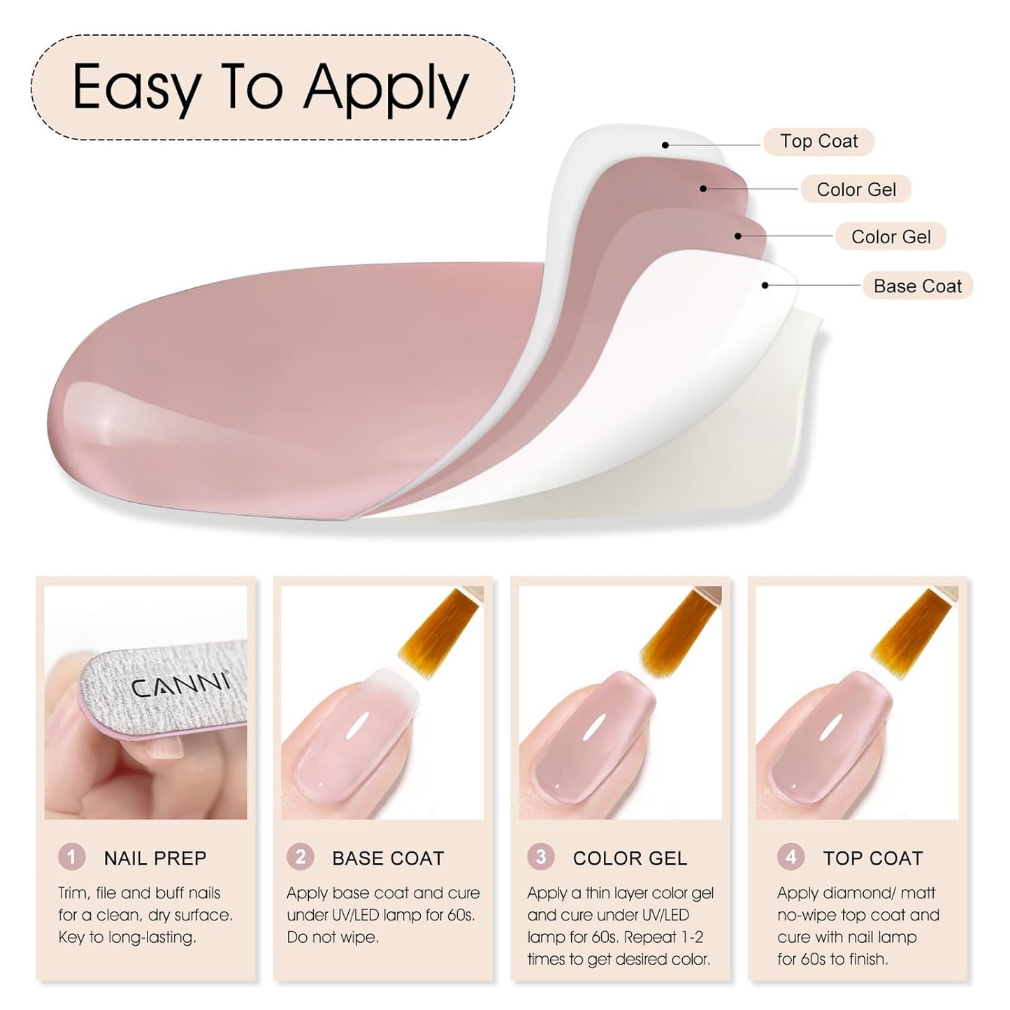 CANNI Nude Pink Jelly Gel Polish – 9ML Translucent Sheer Nude Soak-Off UV/LED Gel Nail Polish for DIY Manicure or Salon Use-Velvo Beauty