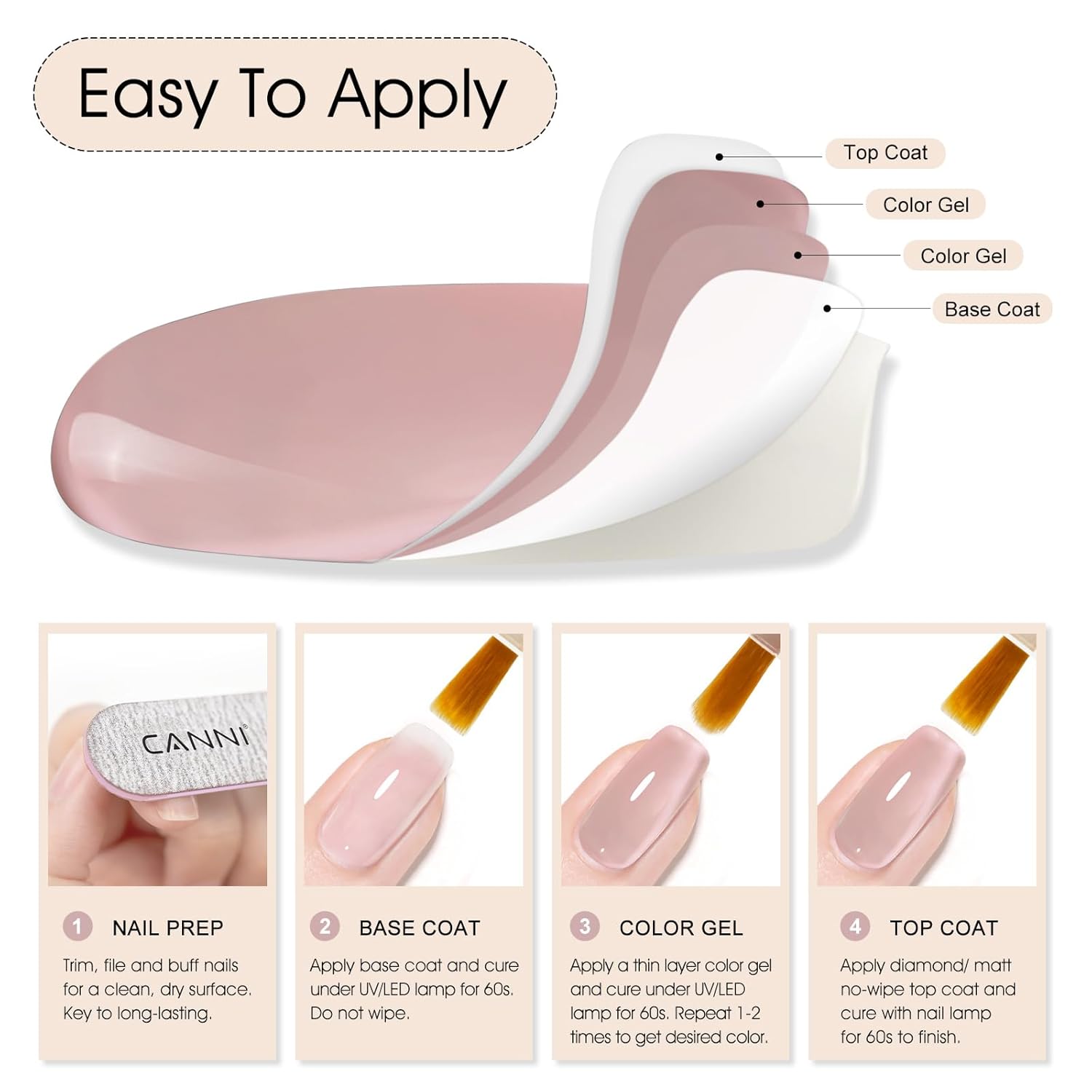 CANNI Nude Pink Jelly Gel Polish – 9ML Translucent Sheer Nude Soak-Off UV/LED Gel Nail Polish for DIY Manicure or Salon Use-Velvo Beauty