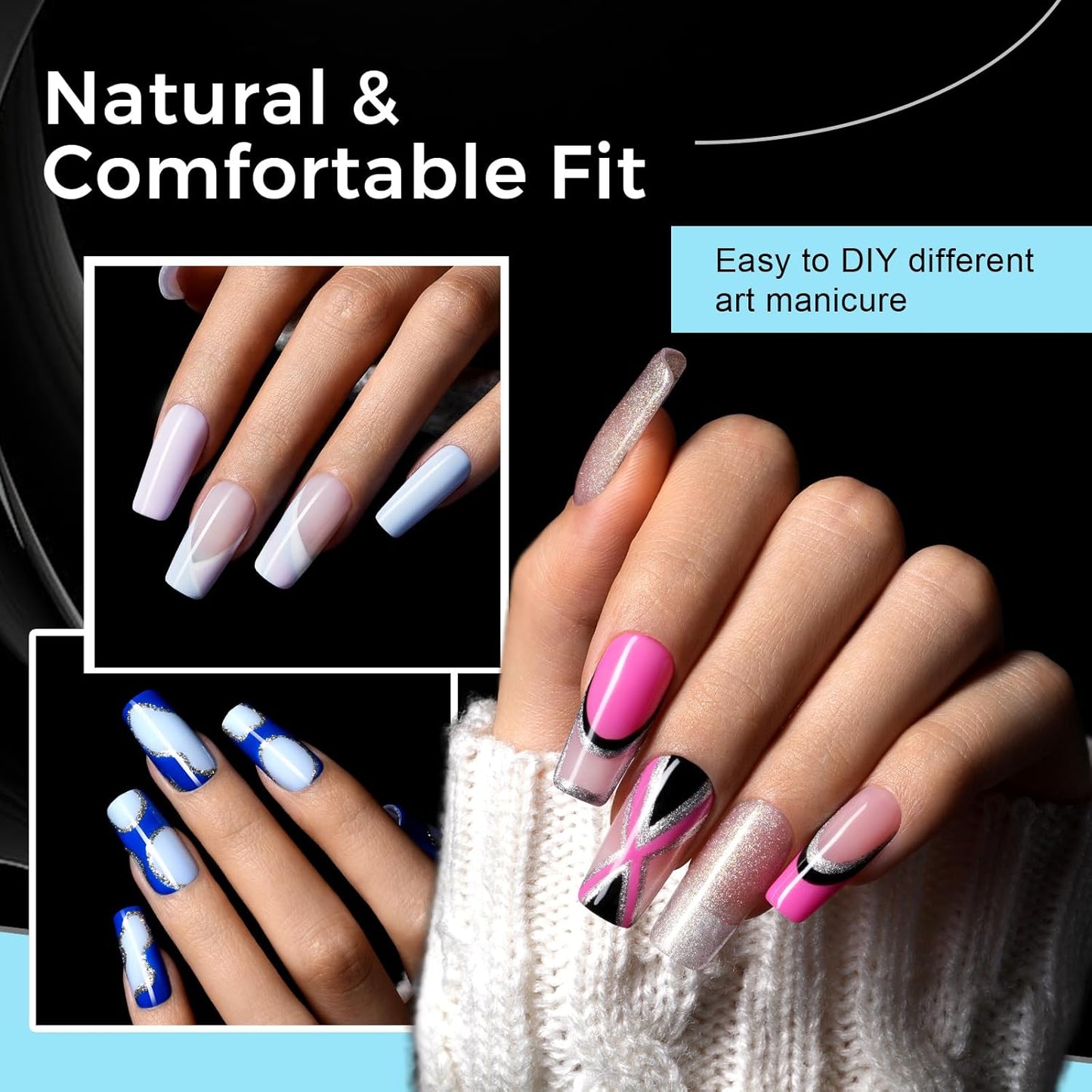 TOMICCA Medium Square Nail Tips Acrylic Nails 240Pcs Acrylic Nail Kit Pre-shape Full Cover Clear Nails Gel Nail Tips for Extension Nail Home DIY, 12 Sizes-Velvo Beauty