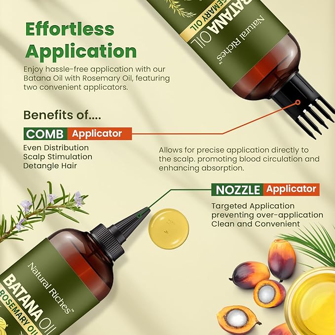 Natural Riches Rosemary & Batana Hair Oil (8 fl oz) | Revitalizing and Strengthening Hair Treatment for Fuller, Healthier-Looking Hair | Paraben Free | Suitable for All Hair Types-Velvo Beauty