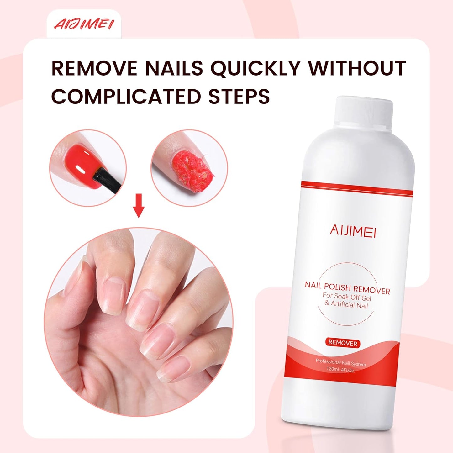 AIJIMEI Nail Polish Remover Kit, 4 Fl Oz Nail Polish Remover for Soak Off Gel Nail Polish Acrylic Nails Dipping powder Remover for Home DIY or Nail Salon-Velvo Beauty