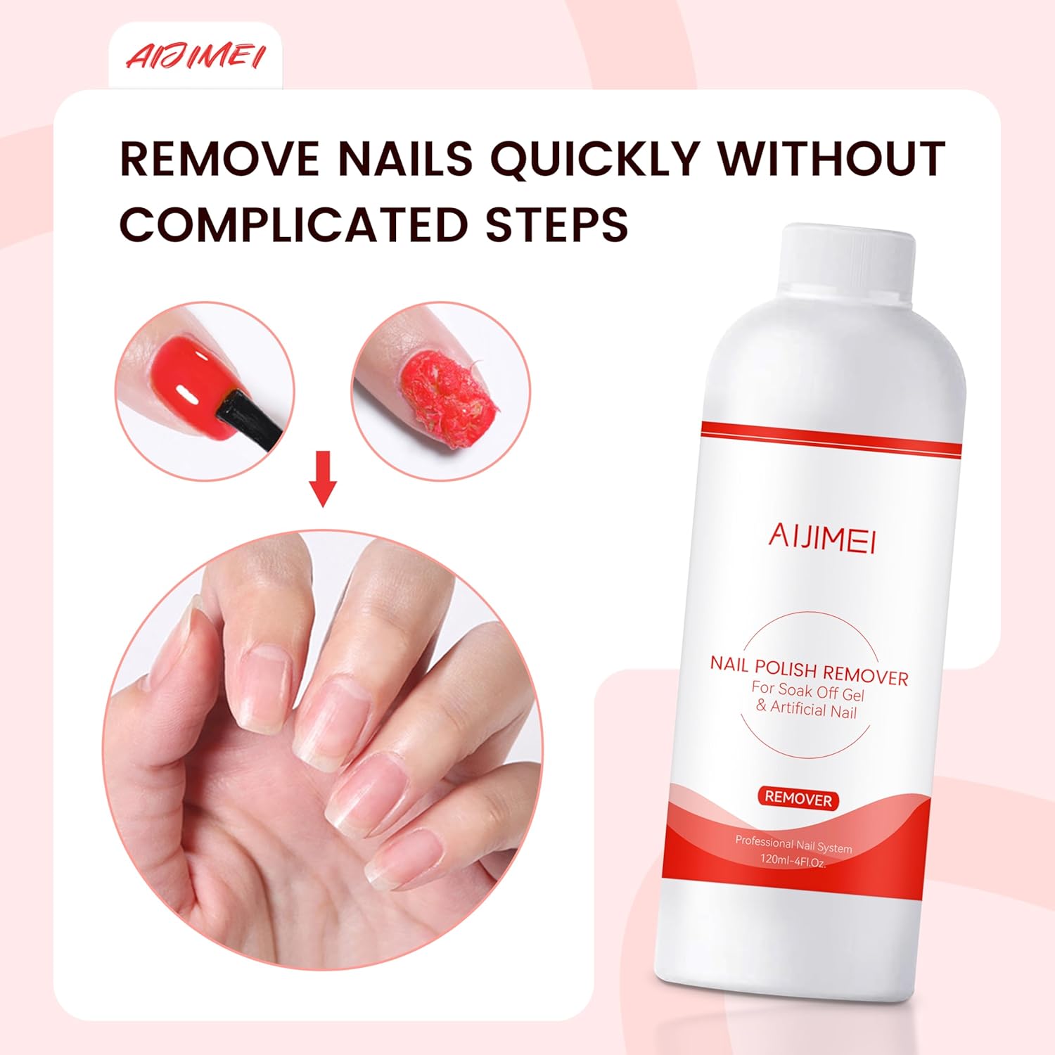 AIJIMEI Nail Polish Remover Kit, 4 Fl Oz Nail Polish Remover for Soak Off Gel Nail Polish Acrylic Nails Dipping powder Remover for Home DIY or Nail Salon-Velvo Beauty