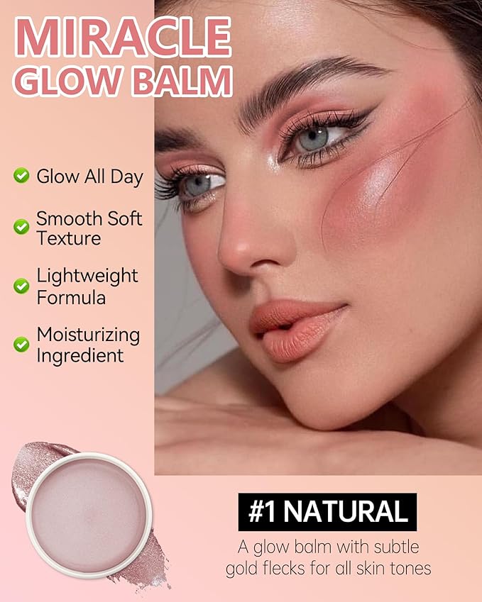 Multi Glow Balm,Miracle Glow Balm Tinted Face Creamy Blush for Women Cheek Lip Eye,Hydrating Lightweight & Blendable Color,Shimmer Blusher Facial Makeup,Mother's Day Gift for Women Girl-01Natural-Velvo Beauty