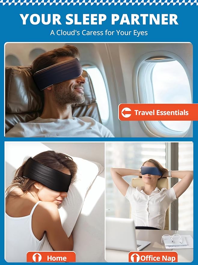 Sleep Mask, Eye Mask for Sleeping, Upgrade Ultra-Soft Blackout Eye Cover for Women Men, Wider Adjustable Strap for Side Sleeper, Travel, Nap, Yoga, Relief Eye, Black-Velvo Beauty