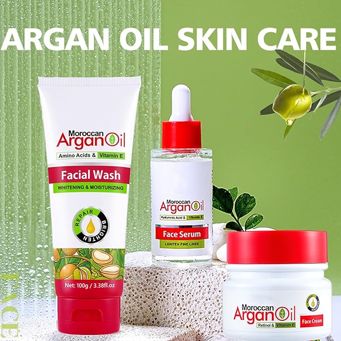 Argan Oil for Face, Argan Oil Skin Care Gift Set for Skin, Vitamin E Serum for Face, Dry Skin Care Routine Kit for Women, Deeply Moisturizing Skin Care for Dry Skin, Retinol & Vitamin E Cream-Velvo Beauty