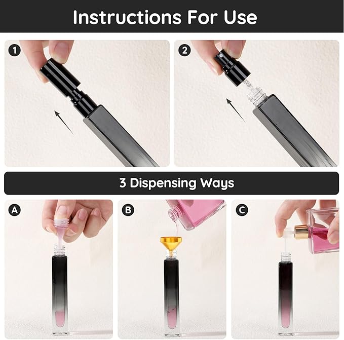 Segbeauty 0.34oz Refillable Glass Perfume Bottle,10 Pack of 10ml Perfume Container For Travel, Empty Atomizer Sprayer for Cologne Dispenser, Travel Sample Bottles Cologne Making Kit with Refill Tool-Velvo Beauty