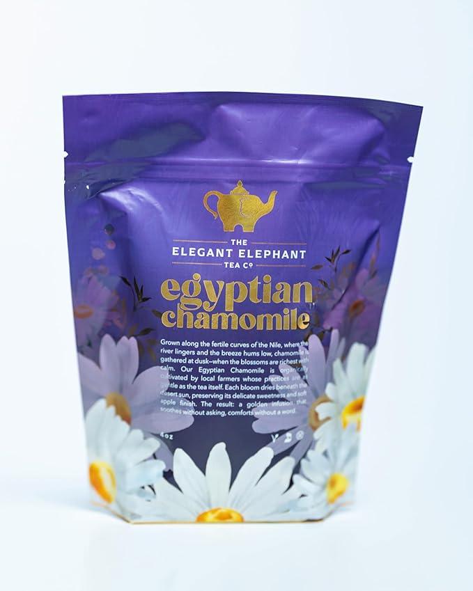 Egyptian Chamomile Tea, Organic Loose Leaf Herbal Tea – Cozy, Calming – Supports Stress Relief, Relaxation & Sleep – 4 oz Resealable Bag (Makes 50 Cups) – The Elegant Elephant-Velvo Beauty