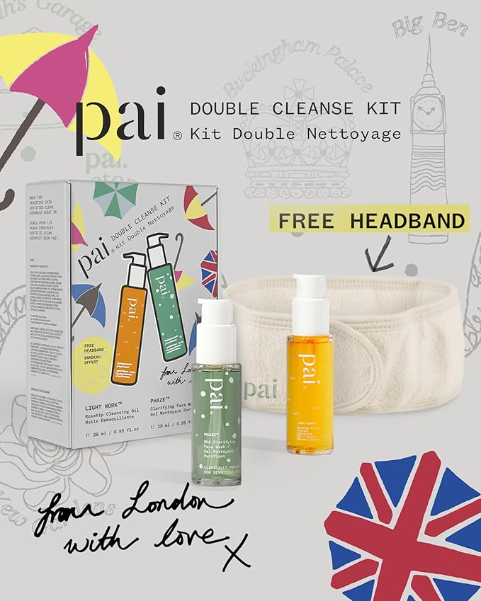 Pai Skincare London | DOUBLE CLEANSE - FROM LONDON WITH LOVE Beauty Gift Set. Organic Face Wash, Makeup Remover & Headband, Suitable for Sensitive Skin & All Skin Types. Made In London.-Velvo Beauty