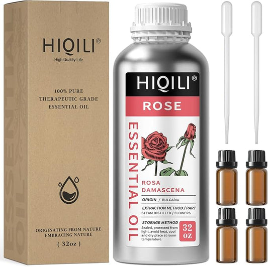 HIQILI 32 Fl Oz Rose Essential Oil, Huge Value Size Undiluted Rose Oil for Face, Skin, Diffuser, Hair-Velvo Beauty
