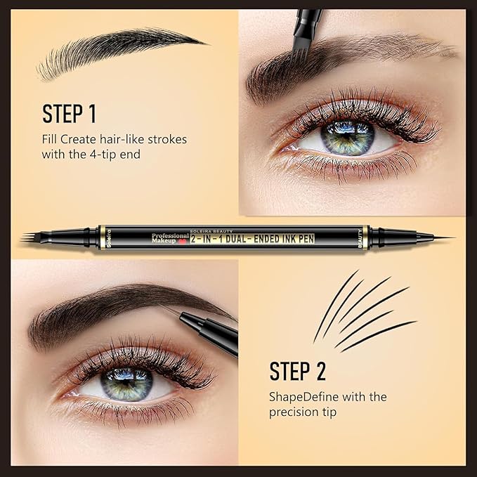 Waterproof Eyebrow Pencil with 4 Tip Microblading Pen and Dual-ended Brush, for Natural-Looking Brows, Long-Lasting, Black Brown-Velvo Beauty
