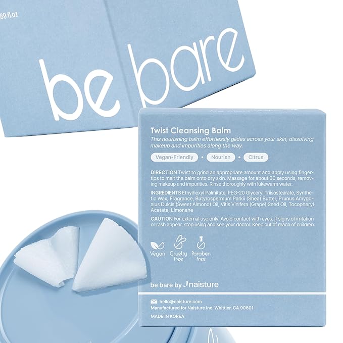 Bebare Twist Cleansing Balm with Hygienic Twist Dispenser: Cleanser for Heavy Makeup Removal, Hydrating Facial Wash for All Skin Types. Korean Vegan Skincare with Natural Oils, 1.69 Fl Oz-Velvo Beauty