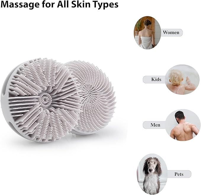 2 PC Silicone Exfoliating Body Scrubber, Silicone Body Shampoo Brush, Soft Silicone Loofah for Sensitive Skin, Shower Silicone Hair Scalp Massager, Easy to Clean, Lather Well(Gray&Green)-Velvo Beauty