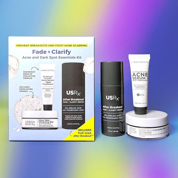 Urban Skin Rx, Acne & Dark Spot Essentials Starter Kit, Includes Clear Skin Cleansing Bar, Acne Serum + Spot Treatment & Fade + Clarify Serum, Cleanses Pores, Fades & Fights Breakouts-Velvo Beauty