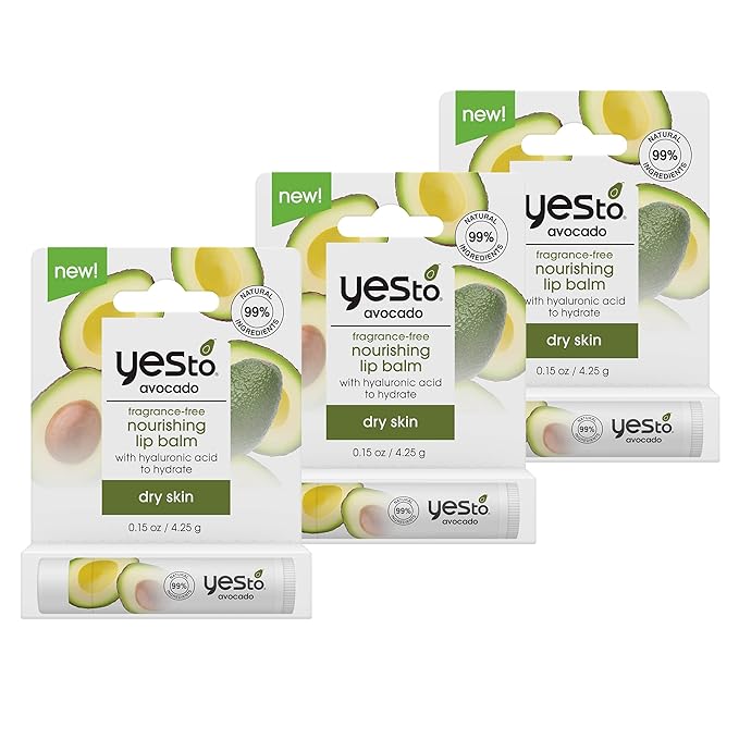 Yes To Fragrance-Free Avocado Nourishing Lip Balm, Moisturizing Non-Sticky Salve To Replenish Lips With Nutrients, With Omega-3 Fatty Acids & Hyaluronic Acid, Natural & Cruelty Free, 0.15 Oz, 3-Pack-Velvo Beauty