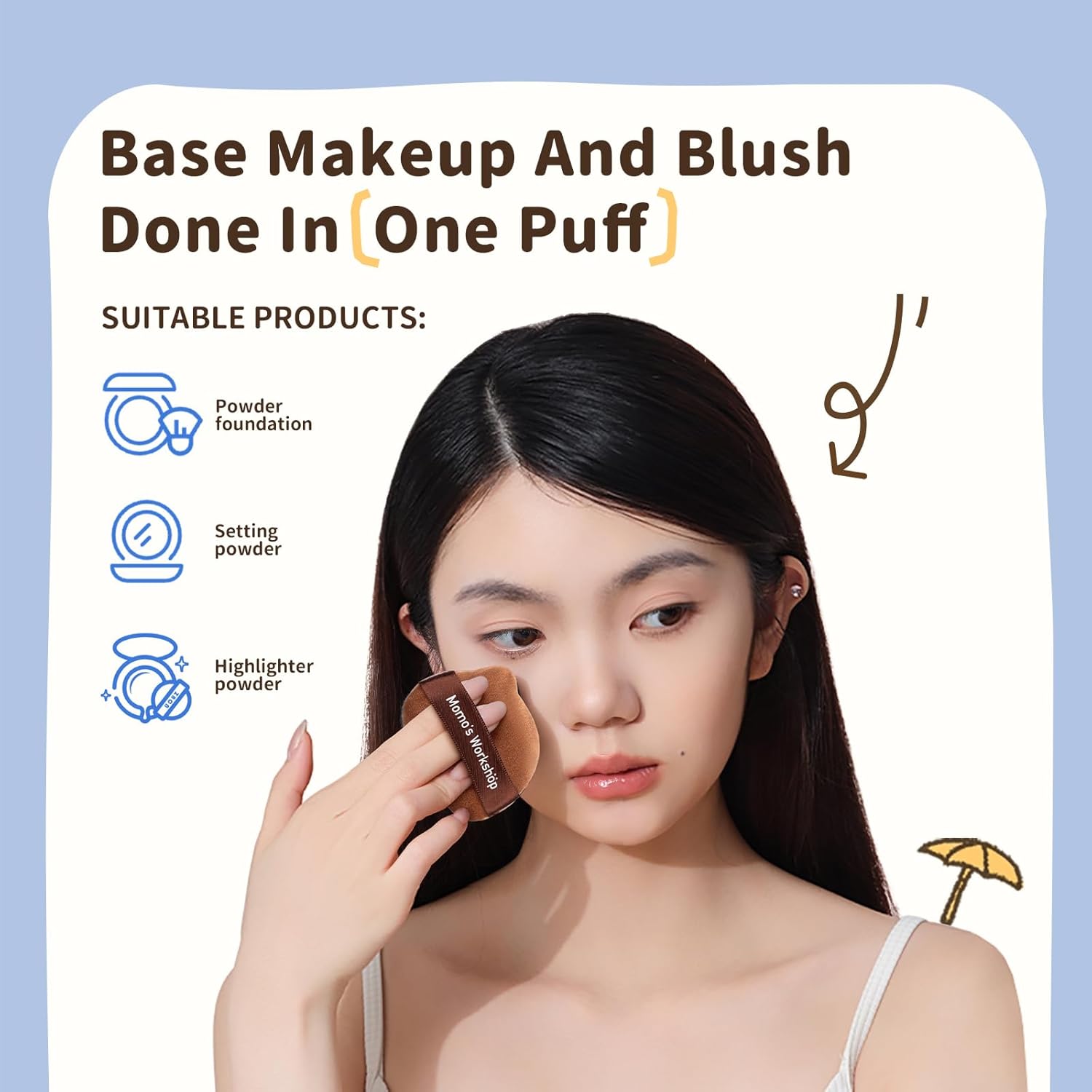 Single-Ear Short Plush Puff,Brown Velvet Powder Puff, 85° Pointed Tip for Highlighting & Full-Face Setting,3pcs Plush Puffs & Storage Case-Velvo Beauty
