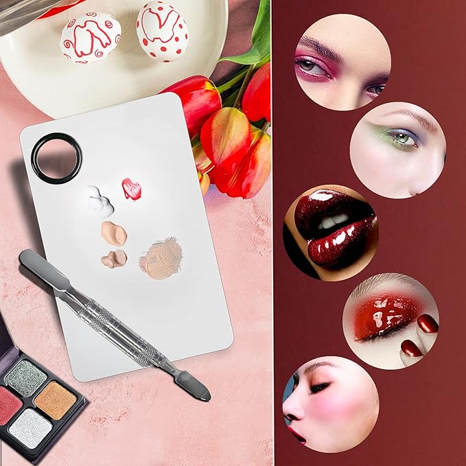 2Pcs Cosmetic Makeup Palette, Premium Stainless Steel Metal Makeup Mixing Palette with Spatula, Makeup Mixing Tray for Mixing Foundation/Eye Shadow/Mascara/Nail Polish/Pigment/Nail Art-Velvo Beauty