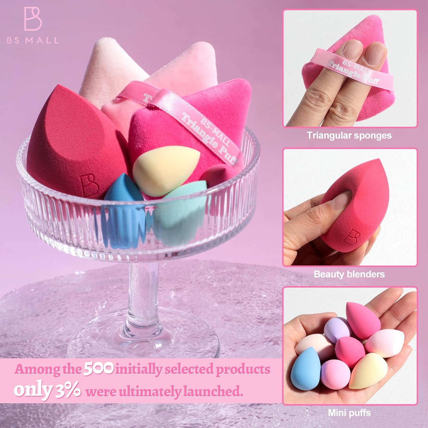BS-MALL Professional Makeup Sponges Triangle Puff 49 Pcs- Pro V3.0 Cloud Technology Makeup Sponge Material Flawlessflow Mini Sponge Set & Triangle Puff With Waterproof Travel Silicone Bag Gift Set-Velvo Beauty