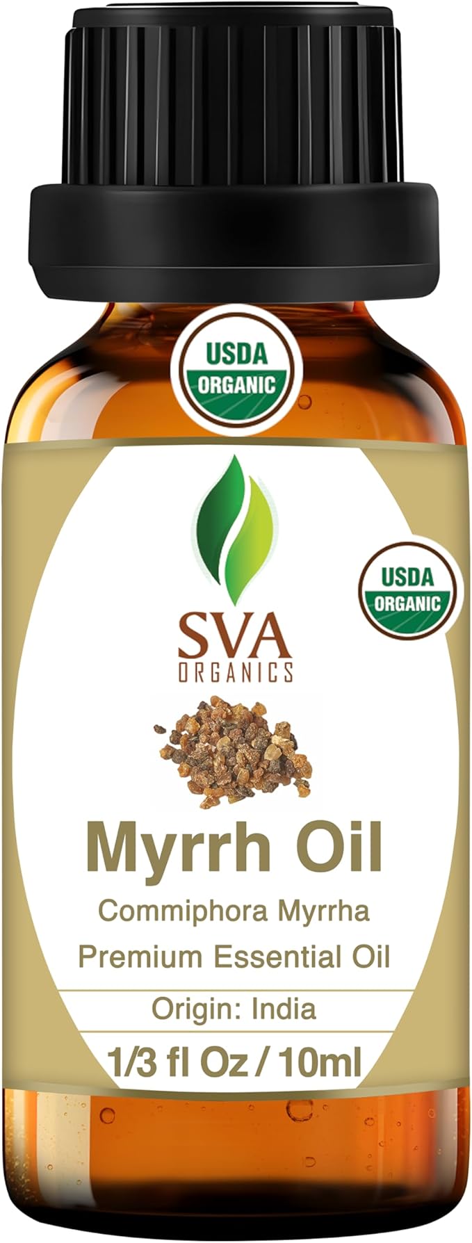 SVA Myrrh Essential Oil Organic – 1/3 Fl Oz – 100% Natural Organic Myrrh Oil - for Diffuser, Hair Care, Face, Skin Care, Aromatherapy, Scalp and Body Massage, Soap and Candle Making-Velvo Beauty