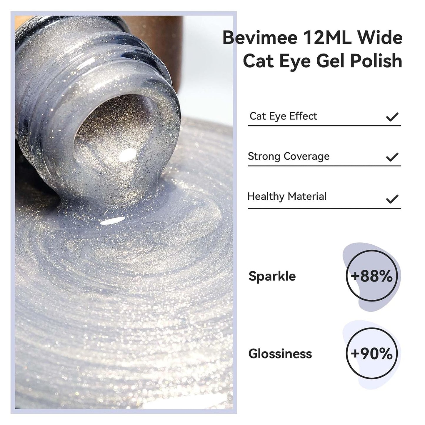 Silver Cat Eye Gel Nail Polish, Magnetic Nail Polish Glitter Holographic With Magnet Gold Shimmer Cateye Effect, UV Velvet Gel Nails Art Manicure Salon DIY Home, 12ML-Velvo Beauty