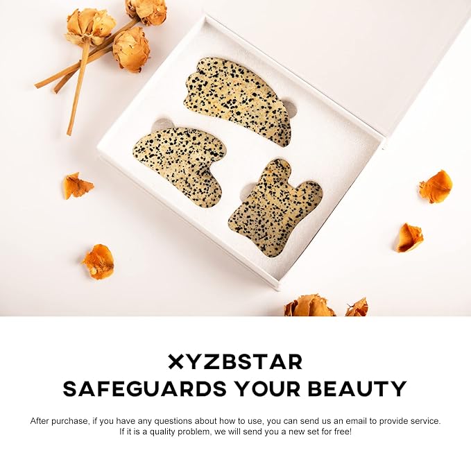 Gua Sha Facial Tools Set of 3 Guasha Massage Tool Jade Gua Sha Scraping Massager for Face,Neck, Eyes and Body,Jade Stone Guasha Board 3 Packs (Speckled Jade)-Velvo Beauty