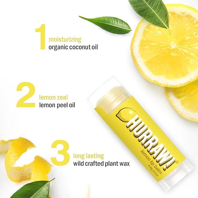 Hurraw! Lemon Lip Balm: Organic, Certified Vegan, Cruelty and Gluten Free. Non-GMO, 100% Natural Ingredients. Bee, Shea, Soy and Palm Free. Made in USA-Velvo Beauty