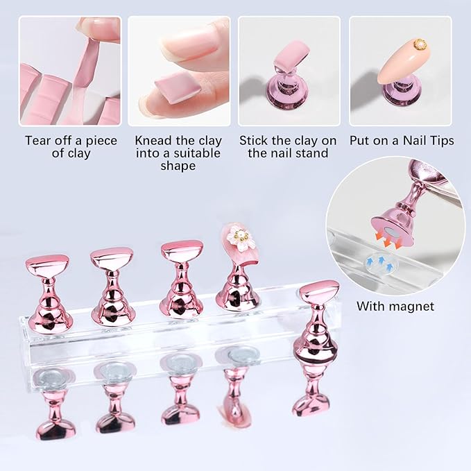 Nail Art Tools,Nail Art Brush,2 sets Nail Stand,5 PCS Dual Tipped Nail Dotting Tool and Sculpture Pen, Acrylic Silicone Nail Pen, Nail Design Tools-Velvo Beauty