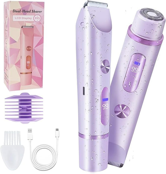 Bikini Trimmer for Women Electric Razors for Women Women's Electric Razor 2 in 1 Shaver Pubic Hair Trimmer Ipx7 Waterproof Wet Dry Use Bikini Shaver for Ladies Pubic, Legs, Face, Underarms (Purple)-Velvo Beauty