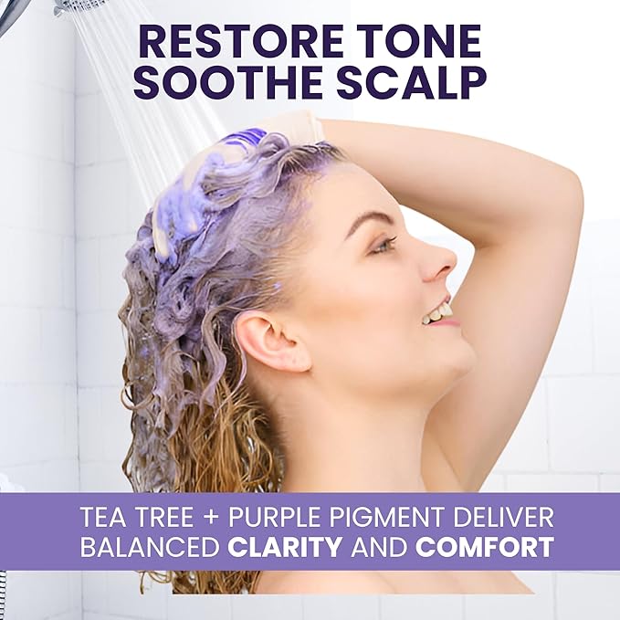 Tea Tree Purple Shampoo for Blonde, Bleached, Silver & Grey Hair, Anti-Brass Toner, Boosts Highlights & Color, Revitalizes, Relieves Itchy Scalp & Salon-Grade Hair Toner Shampoo.-Velvo Beauty