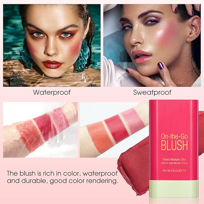 Blush Stick for Cheeks - Cream Makeup Blush Wand, Solid Moisturizer Stick for Cheeks Tint, Natural Blendable Waterproof Korean Matte Long-Lasting Smooth Blushes (#02 Hot Red)-Velvo Beauty