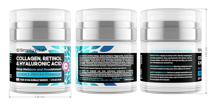 SimplyVital Collagen, Retinol & Hyaluronic Acid Cream - Anti-Aging Face Moisturizer for Face, Firming Skin Care Neck & Décolleté - Made in USA, Daily Moisturizer Face Cream Day & Night - 1.7 fl.oz.-Velvo Beauty