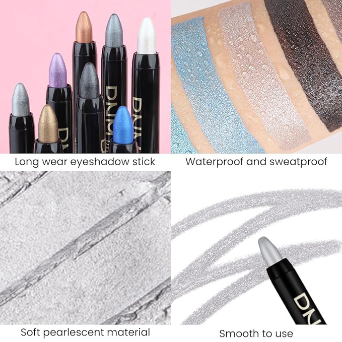 evpct Silver Shimmer Cream Eye Shadow Brightener Sticks Set for Eyes, Silver Shimmery Matte Pencil Eye shadow Applicator Stick Pen Palette Makeup Waterproof sombras en crema para ojos 16#-Velvo Beauty