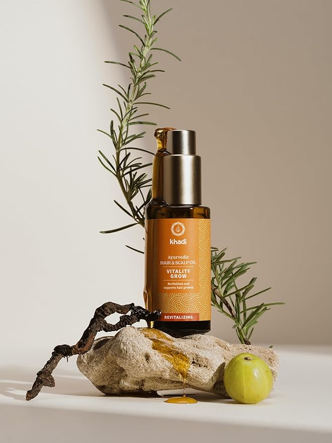 khadi VitalityGrow Hair Oil - Rosemary for more volume & hair growth - against hair loss - 100% natural, herbal, vegan & silicone-free 1.69 fl oz-Velvo Beauty