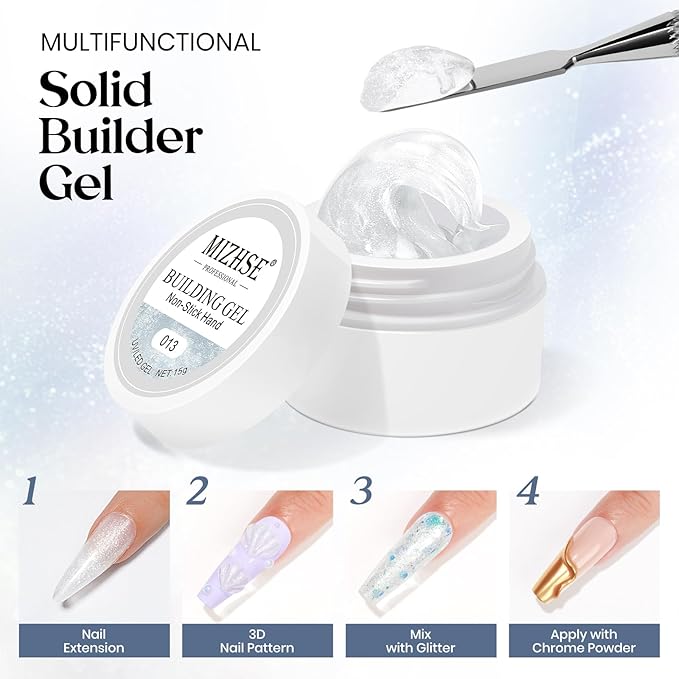 MIZHSE Solid Builder Gel, Aurora White Non-Sticky Hand Sculpting Gel for Nails, Mermaid Pearl 3D Nail Art Building Carving Modeling Hard Extension Soak Off U V LED Manicure Salon Home DIY 15g-Velvo Beauty