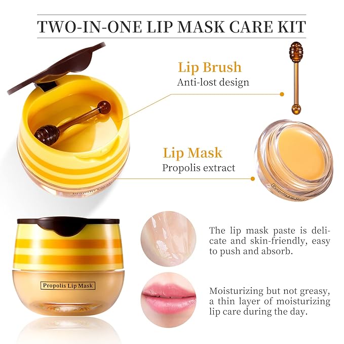 2 PCS Bee Honey Lip Balm Honey Pot, Bee Honey Lip Mask, Reduces Lip Lines, Hydrate & Moisturizing Lip Skin Care, Prevention Dry Cracked Lips, Bee Honey Lip Balm for Lip Repair Treatment-Velvo Beauty
