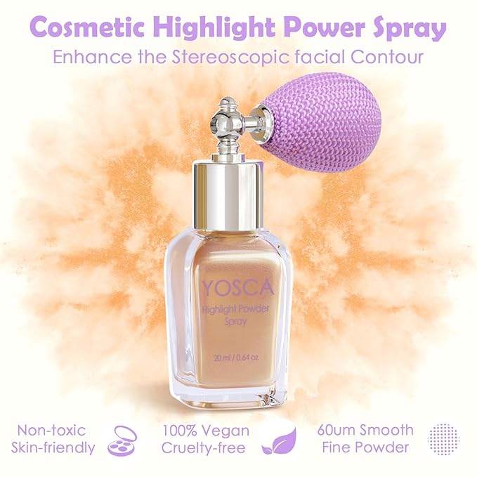 Highlighter Powder Spray, 20ML Cosmetic Grade High Gloss Body Shimmer Powder Fairy Dust Highlighter Sparkle Face Makeup Setting Magic Diamond Glitter Spray Shimmer Face Body Skin Hair Clothes-Velvo Beauty